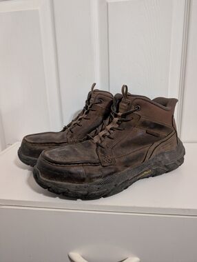 Skechers Santoro Mens Boots Slip-ins Brown Safety Toe Work Shoes 200459 Size 11